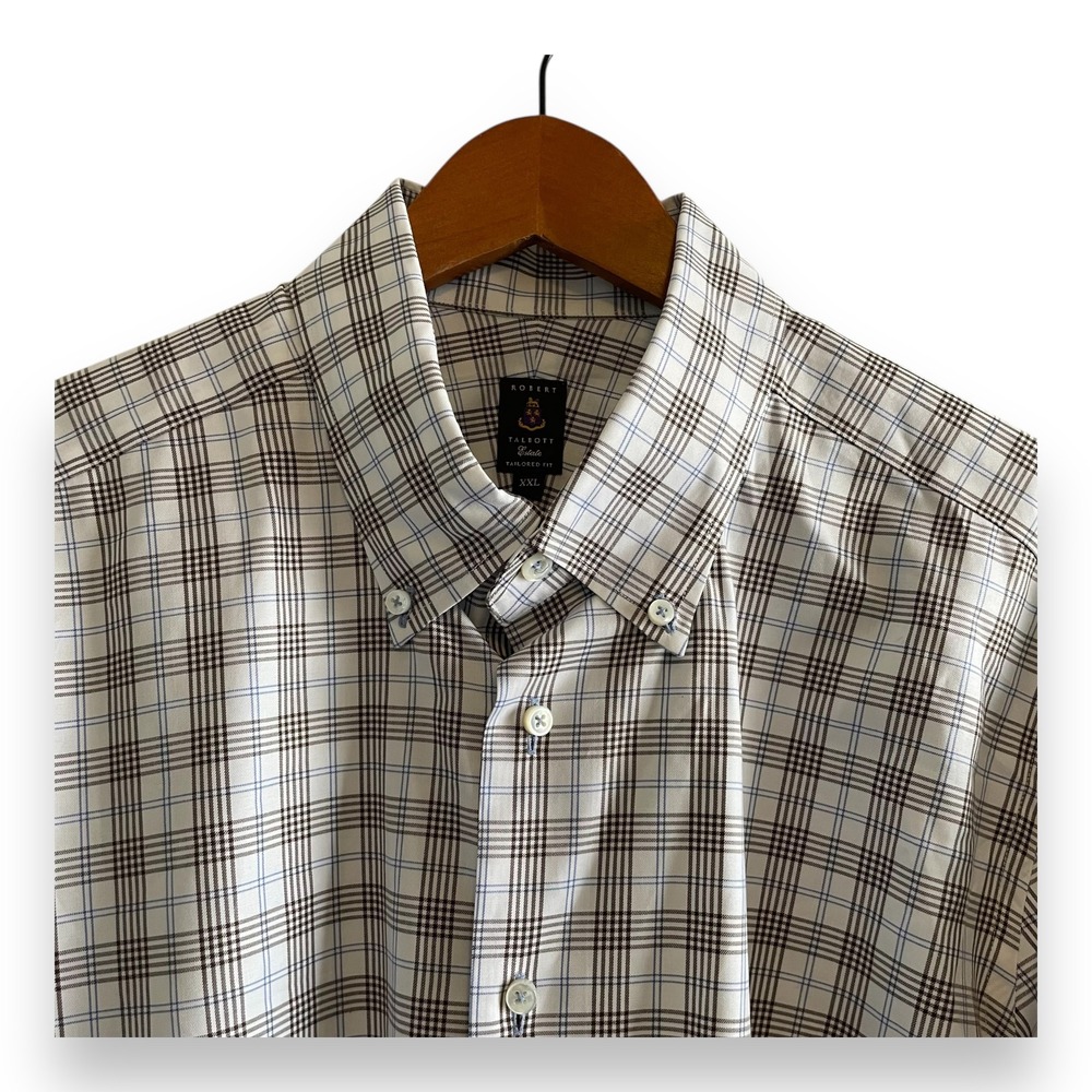 Robert Talbott Estate Shirt‎ Men's XXL Tailored Fit Plaid Button Down Brown Blue